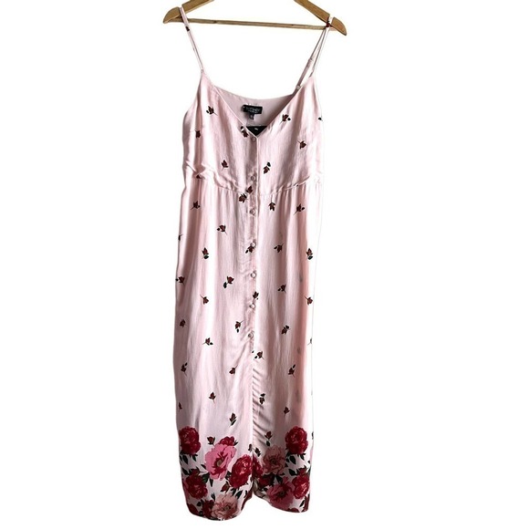 NWT Topshop Button Front Slip Midi‎ Dress in Pink Nude Rose Floral, Size 10 - Picture 2 of 11